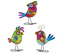 hogarevrumah Garden Decor for Outside - 3Pcs Metal Bird Yard Art Statues, Rust-Resistant Iron Outdoor Ornaments with Hand-Painted Floral Details, Lawn Decorations for Patio, Porch, or Garden
