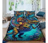 HOGDISAJD Astronaut Dinosaur Double Duvet Cover Cartoon Style 3D Print Set 3 Pieces Sets With Zipper Pillow Case, for Kids Teenage Super King（260x220cm）