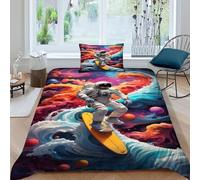 HOGDISAJD Astronaut Double Duvet Cover Colorful Sky 3D Print Set 2 Pcs With Zipper One Pillow Case,for Kids Teens Set Single（135x200cm）