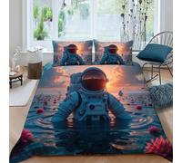 HOGDISAJD Astronaut Double Duvet Cover Colorful Sky 3D Print Set 3 Pieces Sets With Zipper Pillow Case, Bedding for Boys Girls King（220x240cm）