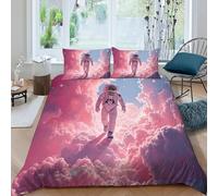 HOGDISAJD Astronaut Double Duvet Cover Colorful Sky Stereoscopic Set 3 Pieces Sets With Zipper Pillow Case, for Boys Girls Bedding Super King（260x220cm）