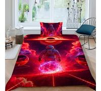 HOGDISAJD Astronaut Double Duvet Cover Red 3D Print Set 2 Pcs With Zipper One Pillow Case,for Kids Teenage Single（135x200cm）