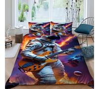 HOGDISAJD Astronaut Guitar Double Duvet Cover Universe Three-Dimensional Set 3 Pcs With Double Pillow Case, Premium Brushed Microfiber for Kids Teenage Super King（260x220cm）