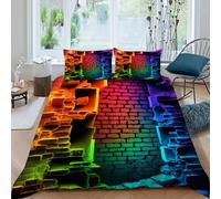 HOGDISAJD Brick Wall Double Duvet Cover Colorful Neon Lights 3D Print Set 3 Pieces Sets With Zipper Pillow Case, Set for Kids Teens Double（200x200cm）