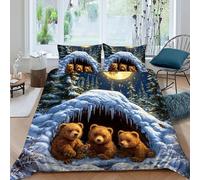 HOGDISAJD Brown Bear Double Duvet Cover Cute Animals 3D Print Set 3 Pcs With Zipper Double Pillow Case,for Kids Teenage Double(200x200cm)