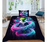 HOGDISAJD Christmas Green Man Double Duvet Cover Christmas Style Three-Dimensional Set 2 Pcs With Zipper One Pillow Case, for Kids Teens Set Single（135x200cm）