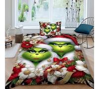 HOGDISAJD Christmas Green Man Double Duvet Cover Christmas Style Three-Dimensional Set 2 Pcs With Zipper One Pillow Case, for Kids Teenage Single（135x200cm）