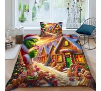 HOGDISAJD Christmas Green Man Double Duvet Cover Cute Animals Three-Dimensional Set 2 Pcs With One Pillow Case, Premium Brushed Microfiber for Kids Teenage Single（135x200cm）