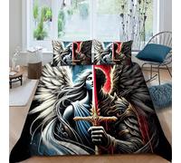 HOGDISAJD Couple Warrior Double Duvet Cover Long Sword 3D Print Set 3 Pieces Sets With Pillow Case,Premium Brushed Microfiber Bedding for Boys Girls Super King（260x220cm）