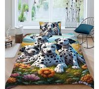 HOGDISAJD Dalmatian Double Duvet Cover Cute Animals 3D Print Set 2 Pcs With Double Pillow Case, Premium Brushed Microfiber for Kids Teenage Single(135x200cm)