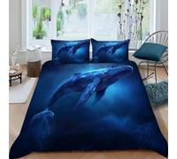 HOGDISAJD Deep Sea Whale Double Duvet Cover Blue Series 3D Print Set 3 Pieces SetsWith Pillow Case, Premium Brushed Microfiber Boys Bedding Super King（260x220cm）
