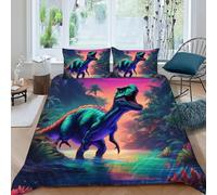 HOGDISAJD Dinosaur Double Duvet Cover Jurassic Park 3D Print Set 3 Pcs With Double Pillow Case, Premium Brushed Microfiber Set for Kids Teens Double（200x200cm）