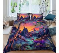 HOGDISAJD Dinosaur Fantasy Double Duvet Cover Jurassic Animals 3D Print Set 3 Pcs With Double Pillow Case, Premium Brushed Microfiber Bedding for Boys Girls Super King（260x220cm）