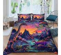 HOGDISAJD Dinosaur Fantasy Double Duvet Cover Jurassic Animals 3D Print Set 3 Pcs With Double Pillow Case,Premium Brushed Microfiber for Kids Teens Set Double（200x200cm）