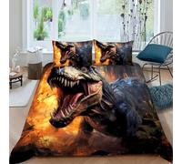 HOGDISAJD Dinosaur Fire Double Duvet Cover Jurassic Animals 3D Print Set 3 Pcs With Zipper Double Pillow Case, for Kids Teens Set Double（200x200cm）