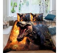 HOGDISAJD Dinosaur Fire Double Duvet Cover Jurassic Animals 3D Print Set 3 Pieces Sets With Zipper Pillow Case, Set for Kids Teens Super King（260x220cm）