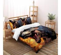 HOGDISAJD Dinosaur Fire Double Duvet Cover Jurassic Animals 3D Print Set 3 Pieces Sets With Zipper Pillow Case, Set for Kids Teens King（220x240cm）