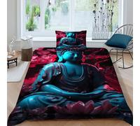 HOGDISAJD Figure of The Buddha Double Duvet Cover Red 3D Print Set 2 Pieces Sets With Pillow Case,Premium Brushed Microfiber for Kids Teenage Single（135x200cm）