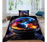 HOGDISAJD Flame Planet Double Duvet Cover Crystal Ball 3D Print Set 2 Pcs With Zipper One Pillow Case, for Kids Teens Set Single(135x200cm)