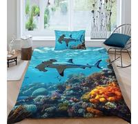 HOGDISAJD Hammerhead Shark Double Duvet Cover Marine Animal 3D Print Set 2 Pieces Sets With Zipper Pillow Case, Bedding for Boys Girls Single(135x200cm)