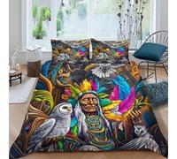 HOGDISAJD Indigenous People Double Duvet Cover Owl 3D Print Set 3 Pcs With Zipper Double Pillow Case,for Kids Teenage Double（200x200cm）