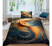 HOGDISAJD Koi Fish Double Duvet Cover Cute Animals Stereoscopic Set 2 Pieces Sets With Pillow Case, Premium Brushed Microfiber for Kids Teenage Single(135x200cm)
