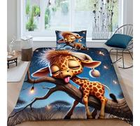 HOGDISAJD Late Night Deer Double Duvet Cover Cute Animals 3D Print Set 2 Pcs With Zipper One Pillow Case,Bedding for Boys Girls Single(135x200cm)