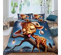HOGDISAJD Late Night Deer Double Duvet Cover Cute Animals Stereoscopic Set 3 Pieces Sets With Pillow Case, Premium Brushed Microfiber for Boys Girls Bedding Super King(260x220cm)