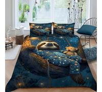HOGDISAJD Late Night Sloths Double Duvet Cover Jungle Animals 3D Print Set 3 Pcs With Zipper Double Pillow Case,Bedding for Boys Girls King(220x240cm)