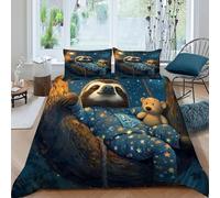 HOGDISAJD Late Night Sloths Double Duvet Cover Jungle Animals Three-Dimensional Set 3 Pcs With Double Pillow Case,Premium Brushed Microfiber Bedding for Boys Girls Double(200x200cm)