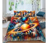 HOGDISAJD Martian Astronaut Double Duvet Cover Graffiti Style 3D Print Set 3 Pieces Sets With Zipper Pillow Case, Set for Kids Teens Double（200x200cm）