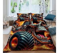 HOGDISAJD Monster Truck Double Duvet Cover Car 3D Print Set 3 Pcs With Double Pillow Case, Premium Brushed Microfiber Set for Kids Teens Double(200x200cm)