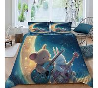 HOGDISAJD Moon Guitar Double Duvet Cover Cute Animals Stereoscopic Set 3 Pieces Sets With Pillow Case, Premium Brushed Microfiber for Kids Teenage Super King（260x220cm）
