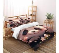 HOGDISAJD Panda Cherry Double Duvet Cover Cute Animals 3D Print Set 3 Pcs With Zipper Double Pillow Case, for Kids Teens Set King（220x240cm）