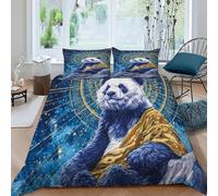 HOGDISAJD Panda Starry Sky Double Duvet Cover Cute Animals Stereoscopic Set 3 Pieces Sets With Pillow Case,Premium Brushed Microfiber for Kids Teenage Super King（260x220cm）