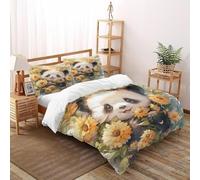 HOGDISAJD Panda Sunflower Double Duvet Cover Cute Animals 3D Print Set 3 Pieces Sets With Pillow Case, Premium Brushed Microfiber for Kids Teens Set King（220x240cm）