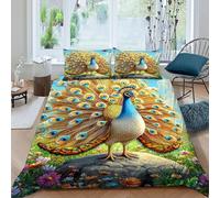 HOGDISAJD Peacock Double Duvet Cover Cute Animals 3D Print Set 3 Pcs With Zipper Double Pillow Case, Boys Bedding King（220x240cm）