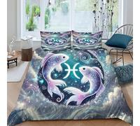 HOGDISAJD Pisces Star Double Duvet Cover Colorful Sky 3D Print Set 3 Pieces Sets With Pillow Case,Premium Brushed Microfiber for Kids Teenage King(220x240cm)