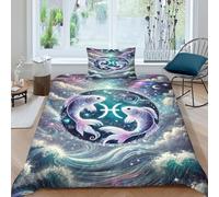 HOGDISAJD Pisces Star Double Duvet Cover Colorful Sky Stereoscopic Set 2 Pieces Sets With Pillow Case,Premium Brushed Microfiber for Kids Teenage Single(135x200cm)