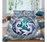 HOGDISAJD Pisces Star Double Duvet Cover Colorful Sky Three-Dimensional Set 3 Pcs With Double Pillow Case, Premium Brushed Microfiber for Kids Teenage Double(200x200cm)