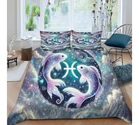 HOGDISAJD Pisces Star Double Duvet Cover Colorful Sky Three-Dimensional Set 3 Pcs With Zipper Double Pillow Case, for Kids Teens Set Super King(260x220cm)