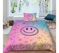 HOGDISAJD Smiley Face Double Duvet Cover Graffiti Style 3D Print Set 2 Pcs With One Pillow Case, Premium Brushed Microfiber Bedding for Boys Girls Single（135x200cm）