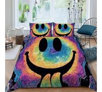 HOGDISAJD Smiley Face Double Duvet Cover Graffiti Style Three-Dimensional Set 3 Pcs With Zipper Double Pillow Case, for Kids Teenage Super King（260x220cm）