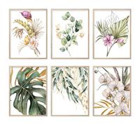 HOGEBIG Boho Botanical Wall Art Prints Plant Leaves Watercolor Canvas Prints Poster Gold and Green Floral Leave Pictures for Bathroom Bedroom Living Room Office Wall Decor (11"x14" UNFRAMED)
