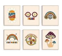 HOGEBIG Bright Groovy Wall Art Prints 70s Retro Hippie Room Decor Poster with Psychedelic Landscapes in the Arch, Cheerful Flowers Vintage Prints (8"x10" UNFRAMED, Style B)