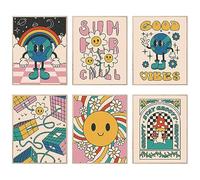 HOGEBIG Bright Groovy Wall Art Prints 70s Retro Hippie Room Decor Poster with Psychedelic Landscapes in the Arch, Cheerful Flowers Vintage Prints (11"x14" UNFRAMED, Style F)