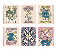 HOGEBIG Bright Groovy Wall Art Prints 70s Retro Hippie Room Decor Poster with Psychedelic Landscapes in the Arch, Cheerful Flowers Vintage Prints (8"x10" UNFRAMED, Style G)