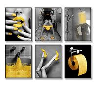 HOGEBIG Fashion Wall Art - Bathroom Decor Prints Glam Glitter Tissue Canvas Posters Photos Gold Artwork Black and White Modern Women Funny (8x10 UNFRAMED)