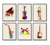 HOGEBIG Watercolor Music Wall Art Prints Splash Graffiti Musical Instrument Art Musician Gift Music Poster, Abstract Musical Hair, Treble Clef Music Note Wall Decor (8"x10" UNFRAMED)