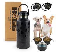 Hogg Hydro Hound, Travel Dog Water Bottle Bowl, Portable Water Bowl for Dog Mom Gifts for Women, 32oz Insulated Bottle Stainless Steel, Powder Coated - Black Paw Prints